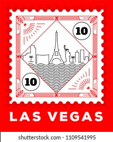 Las Vegas City Line Style Postage Stamp Design