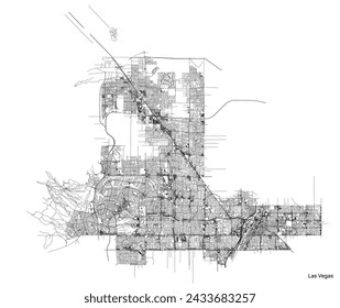 Las Vegas city map with roads and streets, United States. Vector outline illustration.