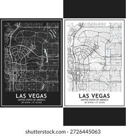 Conjunto de vetores do mapa da cidade de Las Vegas, pacote de roteiro urbano minimalista escuro e claro com grade de rua escalável, rodovias e layout de planejamento