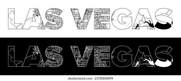 Las Vegas City Name (United States, North America) with black white city map illustration vector