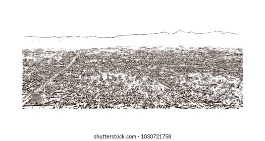 Las Vegas City in Nevada, USA. Hand drawn sketch illustration in vector.