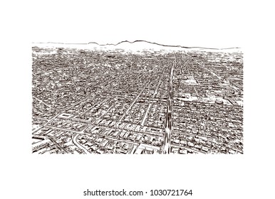 Las Vegas City in Nevada, USA. Hand drawn sketch illustration in vector.