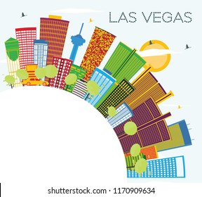 Las Vegas City Skyline with Color Buildings, Blue Sky and Copy Space. Vector Illustration. Business Travel and Tourism Concept with Modern Buildings. Las Vegas Cityscape with Landmarks.