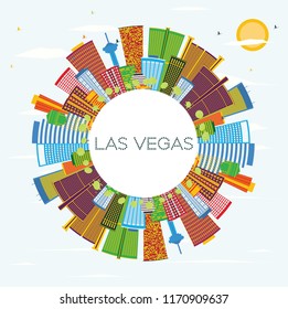 Las Vegas City Skyline with Color Buildings, Blue Sky and Copy Space. Vector Illustration. Business Travel and Tourism Concept with Modern Buildings. Las Vegas Cityscape with Landmarks.