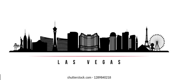 Las Vegas city skyline horizontal banner. Black and white silhouette of Las Vegas city, USA. Vector template for your design.