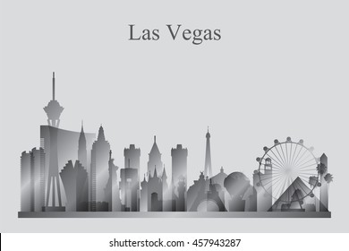 Las Vegas city skyline silhouette in grayscale, vector illustration