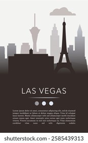 Las Vegas city template for website, presentation, front page, invitation, publication sheet with skyline, landmarks. Vector Nevada state, USA image layout, simple and grayscale