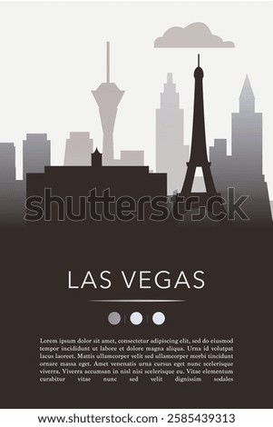 Las Vegas city template for website, presentation, front page, invitation, publication sheet with skyline, landmarks. Vector Nevada state, USA image layout, simple and grayscale