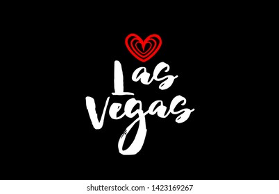 las vegas city text with red love heart design on black background for typographic logo icon design