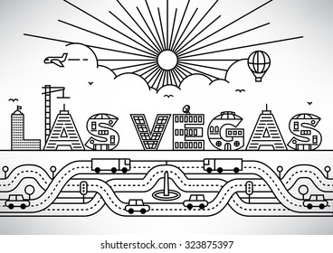 Las Vegas City Typography Design with Building Letters
