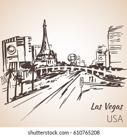 Las Vegas cityscape sketch. Isolated on white background