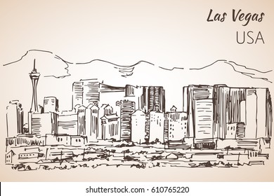 Las Vegas cityscape sketch. Isolated on white background