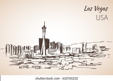 Las Vegas cityscape sketch. Isolated on white background