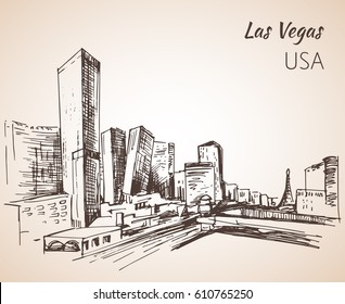 Las Vegas cityscape sketch. Isolated on white background