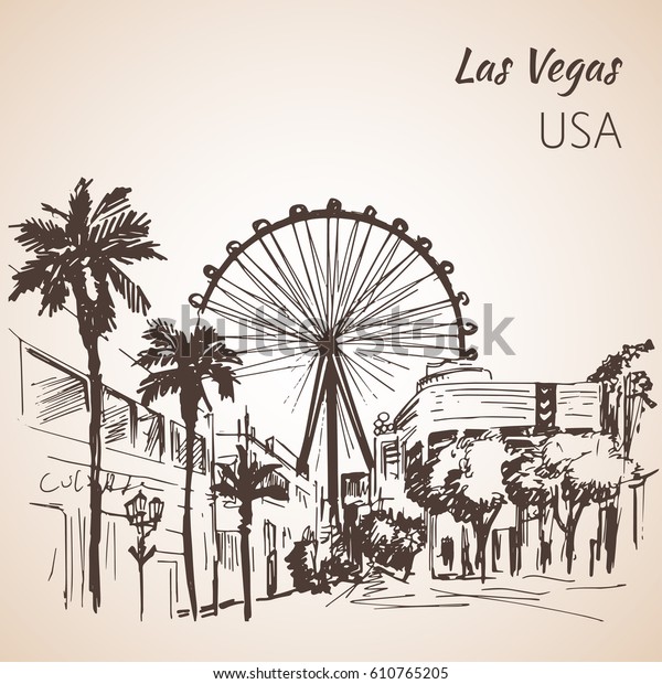 Las Vegas Cityscape Sketch Isolated On Stock Vector (Royalty Free