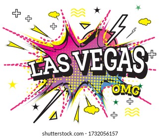 Las Vegas Comic Text in Pop Art Style isoliert auf weißem Hintergrund. Vector Illustration.