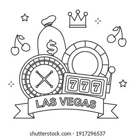 las vegas design with casino related icons over white background, line style, vector illustration