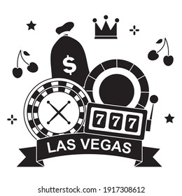 las vegas design with casino related icons over white background, silhouette style, vector illustration