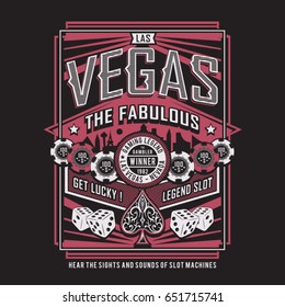 Las Vegas gaming poker typography, tee shirt graphics, vectors