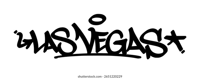 Las Vegas graffiti tag in bold black lettering on transparent background. Flashy bold energy great for urban art focused on nightlife and creative visuals