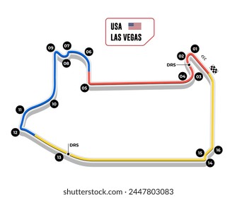 Las Vegas grand prix race track. circuit for motorsport and autosport. Vector illustration.