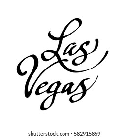 Las Vegas hand drawn lettering. Modern brush calligraphy, ink illustration. Typography design for postcard, T-shirt, poster. Isolated on white background.