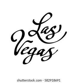 Las Vegas hand drawn lettering. Modern brush calligraphy, ink illustration. Typography design for postcard, T-shirt, poster. Isolated on white background.