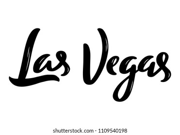 Las Vegas hand-lettering calligraphy. Hand drawn brush calligraphy. City lettering design. Vector illustration.