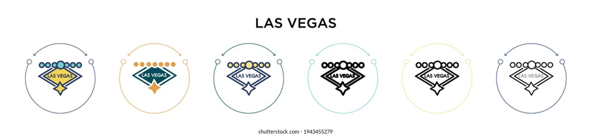 Las vegas Icon in vollem, dünnen Linie, Umriss und Strich Stil. Vektorgrafik von zwei farbigen und schwarzen Las-Vegas-Vektorgrafiken-Designs kann für mobile, iPhone-, web-basierte