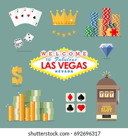 Las Vegas Icon Set. Flat Style Icon Vector Illustration