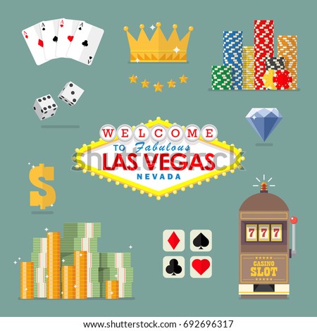 Las vegas icon set. Flat style icon vector illustration