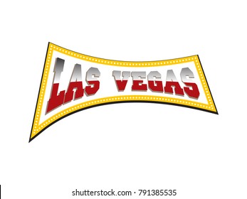 Las Vegas inscription in retro style in yellow rectangle on white background