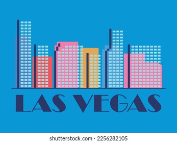 Las Vegas landscape in vintage style. Retro banner of Las Vegas city with skyscrapers in linear style. Design for print, posters and promotional materials. City logo. Vector illustration