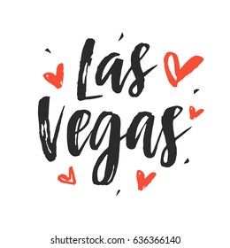 Las Vegas modern city hand written brush lettering, isolated on white background. Ink calligraphy. Tee shirt print, typography postcard, poster design. Vector illustration.