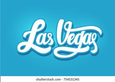 Las Vegas modern city hand written brush lettering, isolated on white background. Ink calligraphy. Tee shirt print, typography postcard, poster design. Vector illustration.