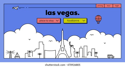 Las Vegas Modern Web Banner Design with Vector Linear Skyline