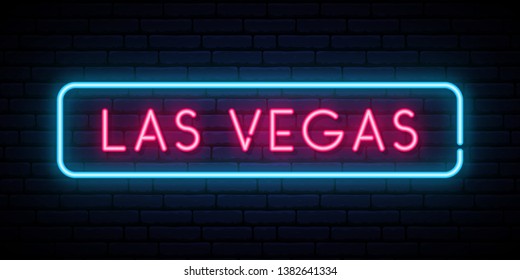 Las Vegas neon sign. Bright light signboard. Vector banner.