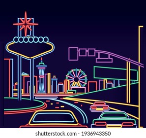 Las Vegas Neon Signs Skyline Vector Illustration