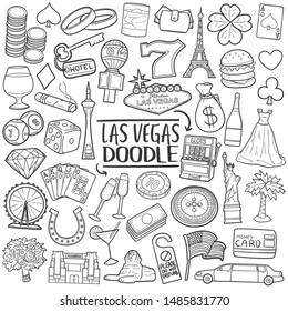 Las Vegas Nevada. Casino Game. Traditional Doodle Icons. Sketch Hand Made Design Vector.