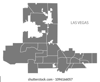 Las Vegas Nevada city map with neighborhoods grey illustration silhouette shape