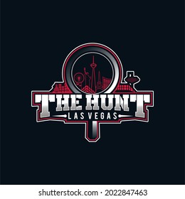 Las vegas nevada logo design vector illustration with magnifying glass icon
