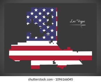 Las Vegas Nevada map with American national flag illustration