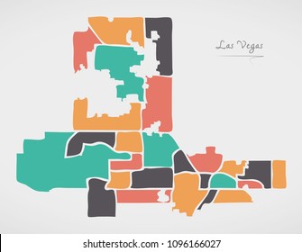 Las Vegas Nevada Map with neighborhoods and modern round shapes