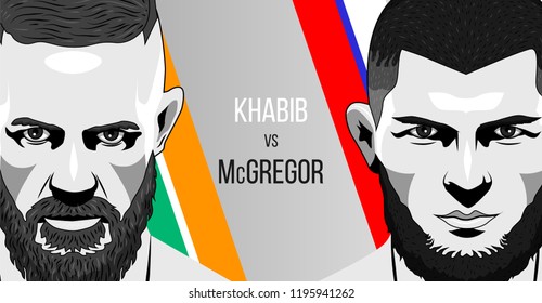 Las Vegas, Nevada, October 6, 2018: Battle between Habib Nurmagomedov and Conor McGregor. Poster with fighters