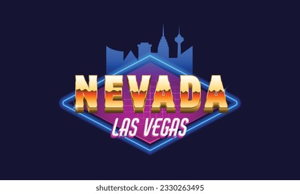 Las Vegas, Nevada sign. Las Vegas logo with cityscape. Gamble, Casino, Slots design. Vector illustration  