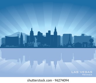 Las Vegas, Nevada Skyline Illustration With Reflection In Water