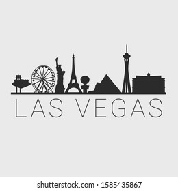 Las Vegas Nevada. Skyline Silhouette City. Design Vector. Famous Monuments Tourism Travel. Buildings Tour Landmark.
