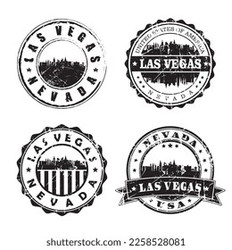 Las Vegas Nevada Stamp Skyline Postmark. Silhouette Postal Passport. City Round Vector Icon Set. Vintage Postage 

Design.
