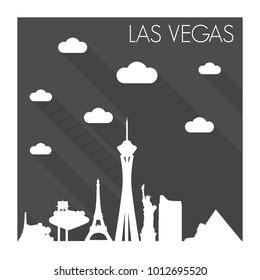 Las Vegas Nevada USA Flat Icon Skyline Silhouette Design City Vector Art Famous Buildings Monochrome Background Clouds Sky