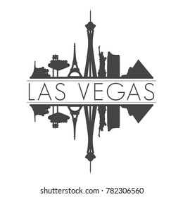 Las Vegas Nevada USA Skyline Vector Art Mirror Silhouette Emblematic Buildings 